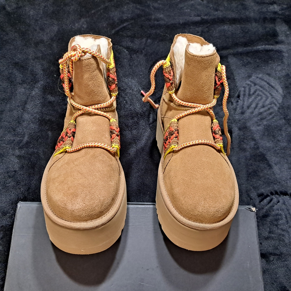 New UGG Classic Mini II Braid Platform Boots “Chestnut Suede” 1138492